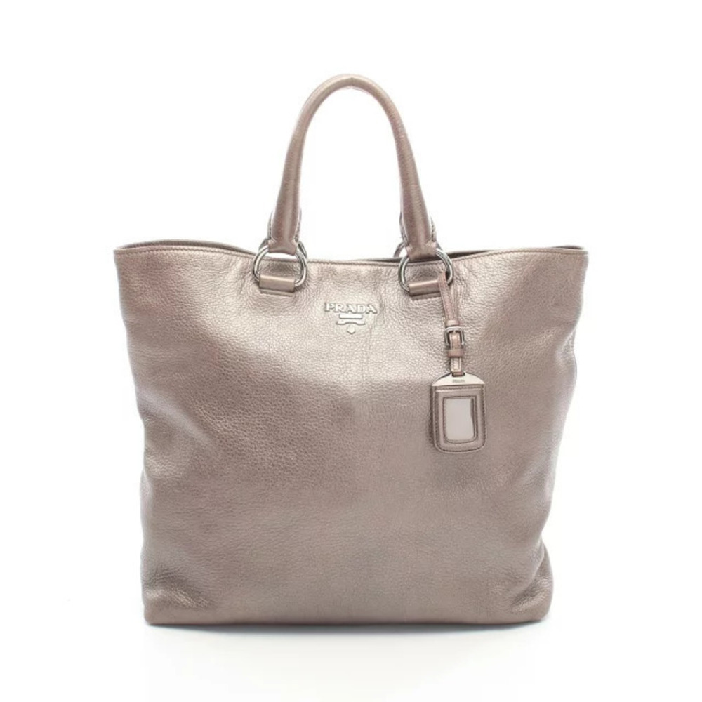 Prada metallic leather tote bag bronze gray brown double top handles